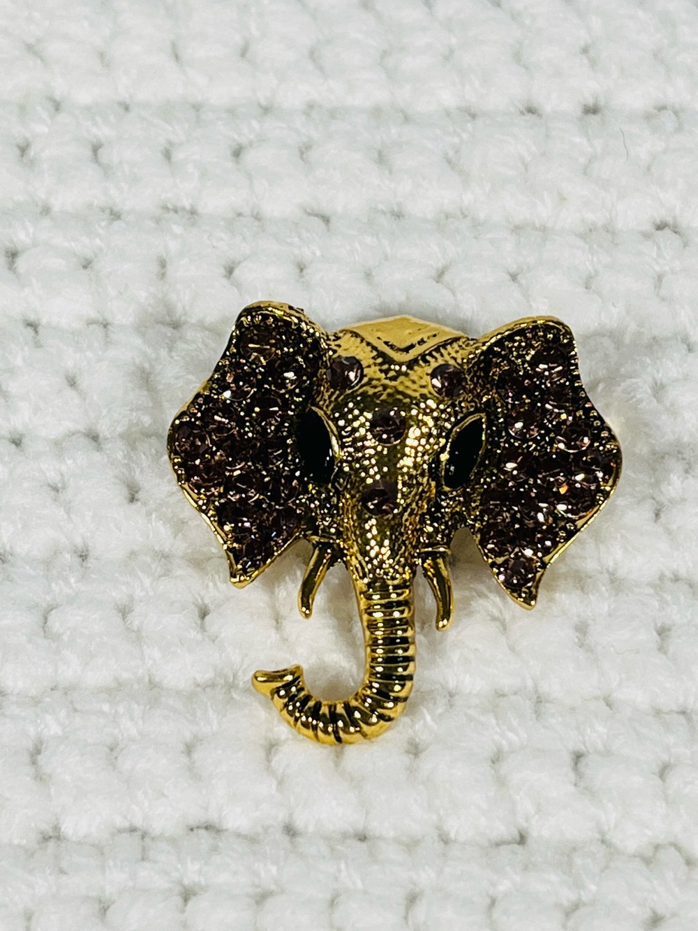 Source Unknown Gold Elephant Brooch with Brown Accent Crystals
